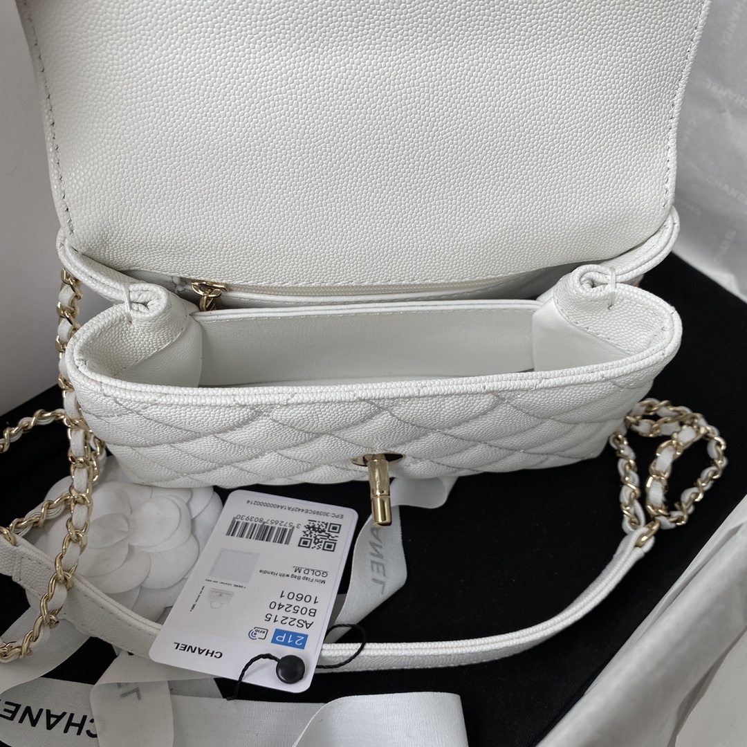 Coco Handle Mini Grained Calfskin Handbag With Top Handle AS2215 White